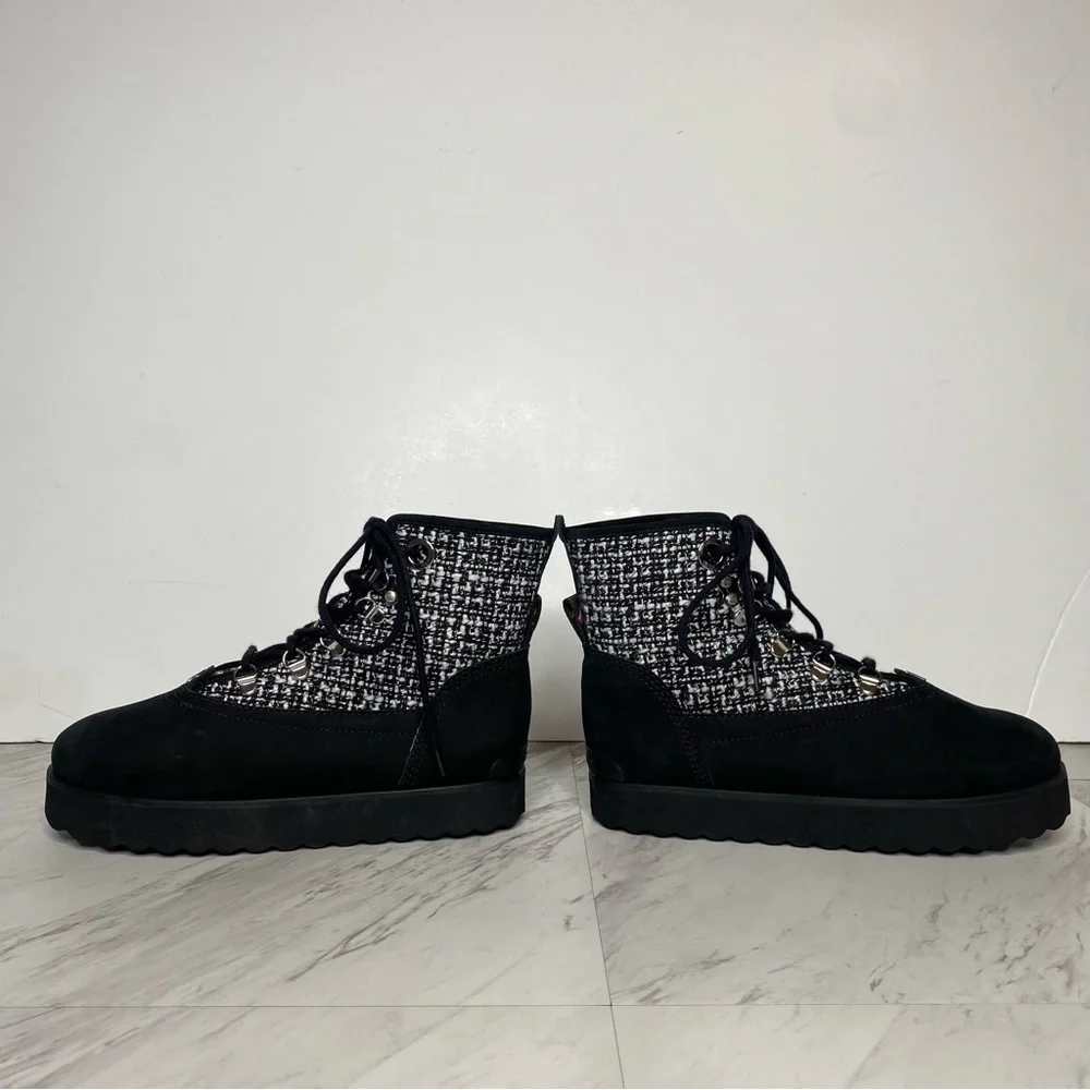 Larroude Vail Black Tweed Lace Up Winter Boot 7 1/2